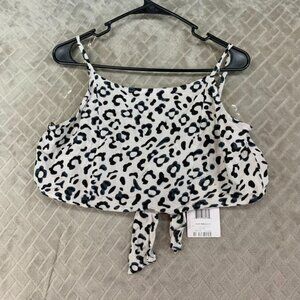 Emme Jordan Womens XL Cropped Tank Top White Animal Leopard Print Belly Shirt